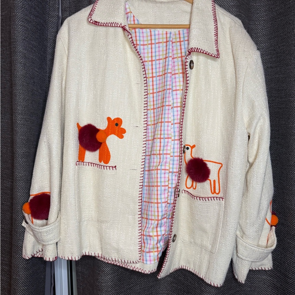 Cream Jacket with Animal Embroidery